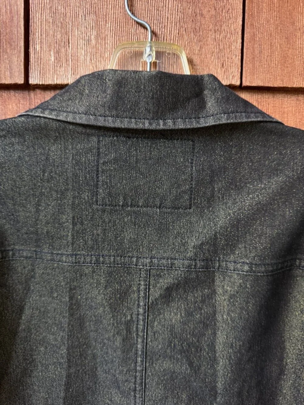 Vintage GUESS Metallic Gold Thread Black Denim Trucker Jacket in Women's Large